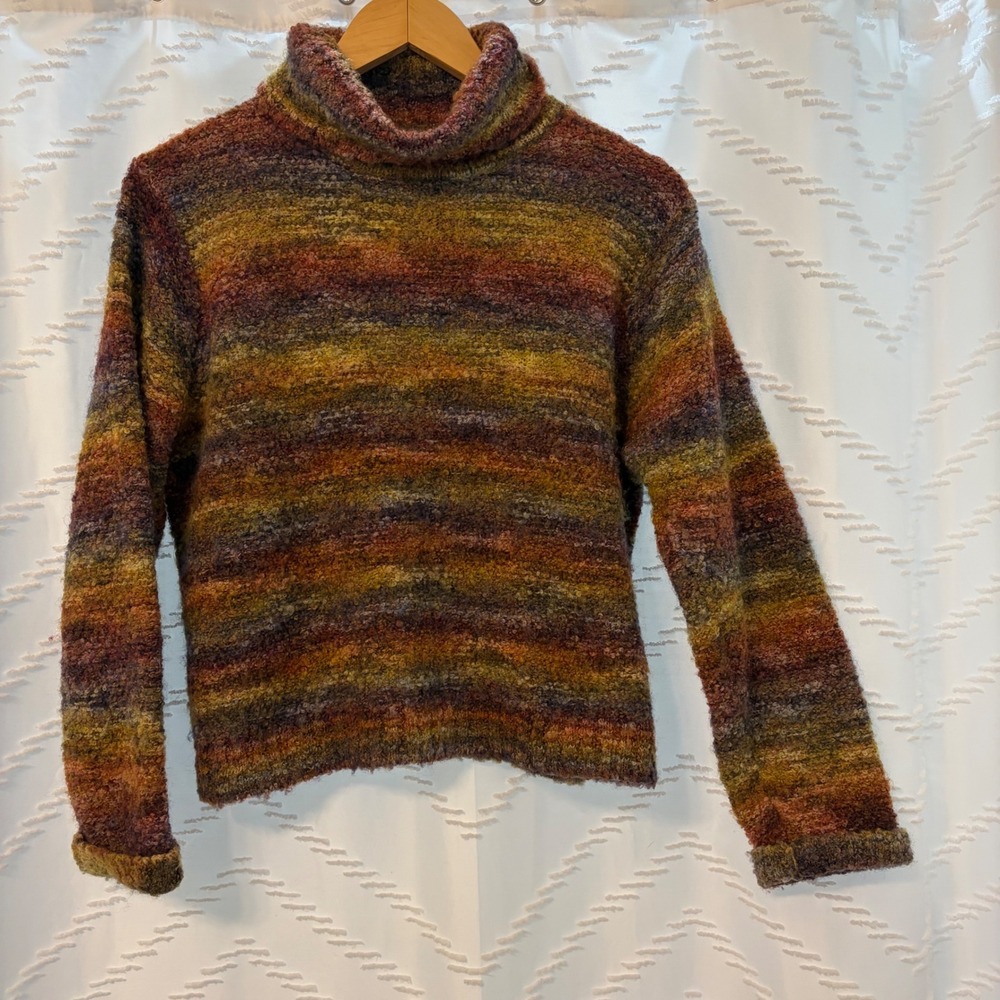 111 State Womens Wool Blend Space Dye Turtleneck Sweater Earth Tone Striped S